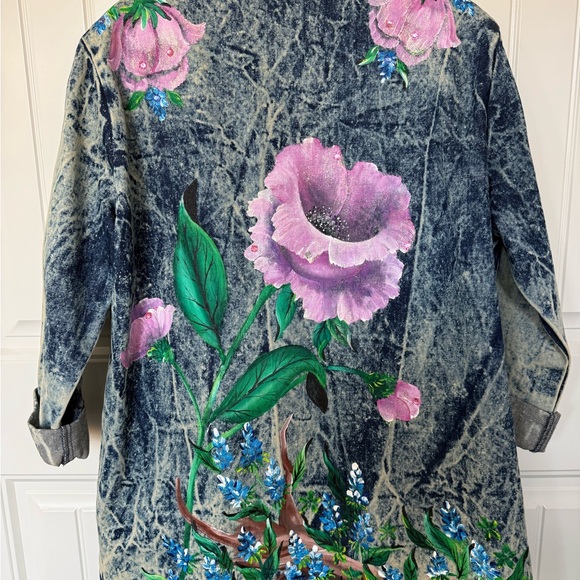 Vintage Acid Washed & Hand Painted Denim Duster Coat - Picture 2 of 7